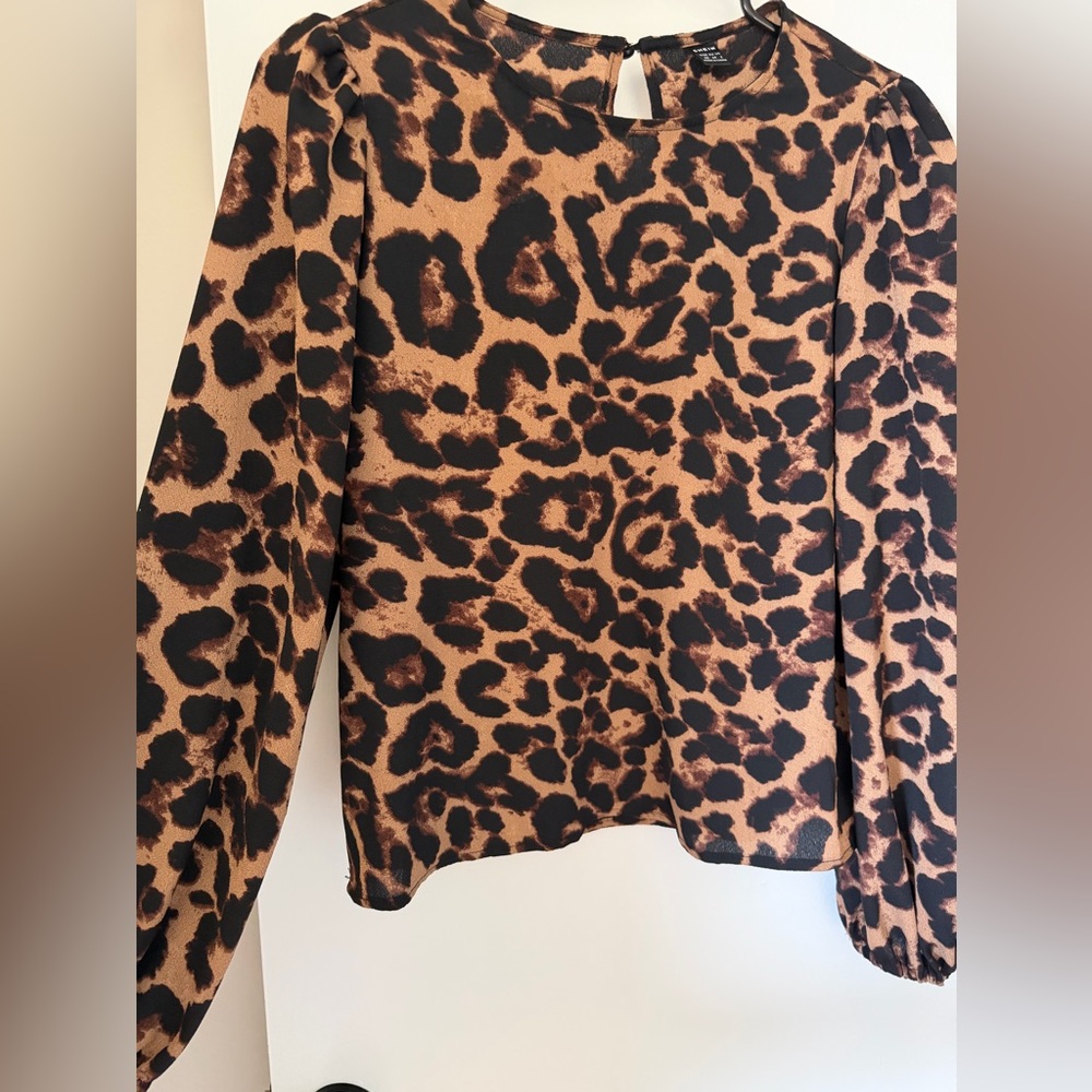 Womens Leopard Print Long Sleeve Blouse - Brown/Black